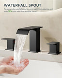 8 Inch Widespread 3 Hole Bathroom Faucet, Matte Black Waterfall Spout