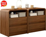 Walnut Nightstand Set of 2 with Charging Station, Drawers For Bedroom 21 In