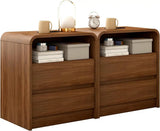 Walnut Nightstand Set of 2 with Charging Station, Drawers For Bedroom 21 In