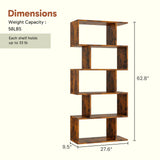 JHK 62IN Geometric Bookcase 5 Tier S-Shaped Wooden Display Bookshelf Storage Standing