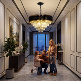 Modern Black & Gold Crystal Chandelier, Dimmable 5-Tier Round K9 Crystal Chandelier