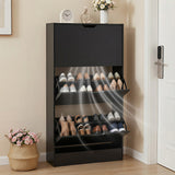 Wooden Shoe Storage Organizer with 3 Flip Drawers for Entryway, Hallway