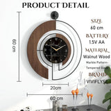 Large Wood Metal Frame Silent Non Ticking Wall Clocks for Living Room