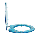 Resin Toilet Seat Load Capacity 100kg/220lbs, 36*45cm Blue Toilet Seat w/ Cover