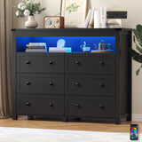 6 Drawer Dresser with Lights and Open Space for Bedroom, Closet