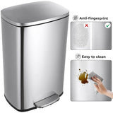 Homfa 30L Stainless Steel Step Trash Can Kitchen Garbage Can W/ Soft Close, Black,White, Silver, Gray, Red
