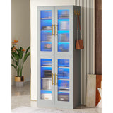 Bookcase with Doors and LED Light, 67-inch Tall Bookshelf with 8-Tier Shelves for Living Room