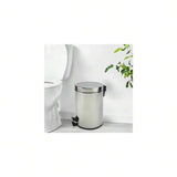 Stainless Steel Step Pedal Trash Can With Lid 5L Round Bathroom Kitchen Waste Bin