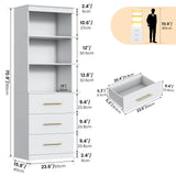 71" H Bookshelf with Drawers, Bookshelf and Bookcase with 3-Tier Open Shelves