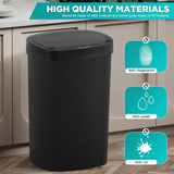 13 Gallon Black Automatic Touchless Lid Trash Can with Motion Sensor - Waterproof Kitchen, Home, Office, Bathroom