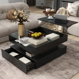 Lift-Top Coffee Table with 2 Drawers And Glass Top for Living Room