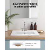 Bathroom Sink, ch Rectangular White Ceramic Vessel Sk with Overflow and 3 Faucet Holes, Drop Modern