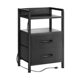 Industrial  Nightstand with Built-in Charging Station, 2 Drawers & LED Lights