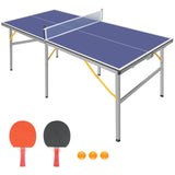 Mid-Size 6ft Foldable Portable Table Tennis Table Set with Net for Indoor