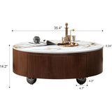 Modern Coffee Table with 2 Drawers and faux Marble Top for Living Room