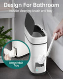 Plastic Garbage Can with Toilet Brush Holder, Black Locking Press Top Lid