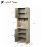 71 Tall Pantry Cabinet with Countertop Kitchen Cabinets with LED Light Strip Microwave Shelf
