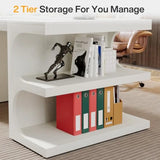 White Modern Wood Executive Office Desk 63 Computer Desk with Storage Shelves for Home Office