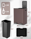 60L/16 Gal Dual Trash Can Stainless Steel Step Garbage Can