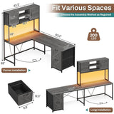 L Shaped Gaming Desk, Reversible Computer Desk with Fabric Drawers