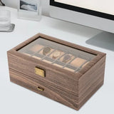 Double-Layer Wood Grain 24-Watch Box Mens Jewelry Holder W/ Drawer