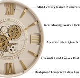 Mid Century Minimalist Modern Wall Clocks,24 Inch w/ Moving Gears, Large
