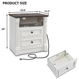 26" Tall 2 Drawer Dresser Nightstand W/ Charging Station For Bedroom