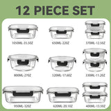 12pcs Glass Lunch Box Food Storage Containers Meal Prep Airtight Bento Boxes