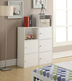 Three-Door Bookcase with Shelves, White Wood Finish Storage Cabinet