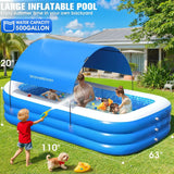 Inflatable Pool with Canopy for Adults & Kids, Large 110"x63"x20"