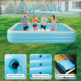 Inflatable Swimming Pool, Rectangular, Blue, Outdoor Garden Backyard