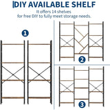 Triple 4 Tier Tree-Shaped Book Shelf 14 Open Display Shelves Wooden Metal Frame Freestanding Storage