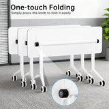 55in Folding Conference Table with Wheels, Heavy Duty Mobile Training Table for Office