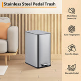 2.6 Gallon (10 L) Trash Can, Stainless Steel Kitchen Garbage Can, Recycling or Waste Bin,