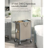 Laundry Basket with Wheels, 2-Section Rolling Laundry Hamper, 37 Gallons 140 L,Removable Liner,