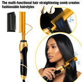 GOIPLE 2 in1 Electric Hot Comb Hair Straightener Brush Fast Heating Flat Iron Styling Brush Wig Kit with