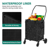 Folding Shopping Cart with Liner, Foldable Grocery Cart with Wheels for Seniors