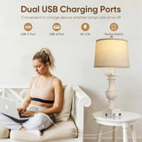 28''Table Lamp for Bedroom Nightstand, Vintage Bedside Lamp w/ USB A+C Port