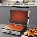 Electric Sandwich Press Grill Open 180 Degrees Indoor Grilling for Sandwich Steak Burger Adjustable Temperature Non Stick Coati