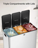60L 90L Three Compartment Trash Can with Soft-Close Lid, Rectangle Step Trash Can, Fingerprint-R
