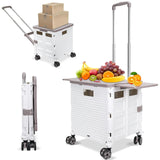 55L Foldable Utility Cart Folding Shopping Cart with Magnetic Lid Telescopic Handle Wear-Resistant 360°Wheel
