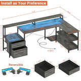 L Shaped Desk with Power Outlet Reversible L Shaped Computer Desk with File Drawer