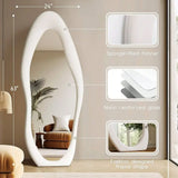 Decorative Full Length Floor Mirror 63x24, With Stand Ivory Flannel Frame