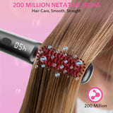 Hair Straightener Brush 2-in-1 Hot Comb with 9 Temp Settings up to 450℉ for Frizz-Free Smooth Hair at Home