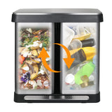 AOOU 16 Gallon Dual Trash Can, 60L(2x30L) Stainless Steel Kitchen Garbage Can
