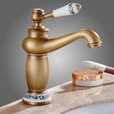 Ceramic Antique Brass Faucet Bathroom Sink Faucet Blue White Porcelain Long Neck Vintage