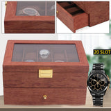 20 Slots Watch Storage Box, 2-Tiers Wooden Watch Case for Men and Women