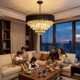Modern Black & Gold Crystal Chandelier, Dimmable 5-Tier Round K9 Crystal Chandelier