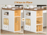 Farmhouse Style 96.5 Inch Double Computer Desk 2 Person with Drawers Storage Shelves