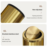 18L Gold Bathroom Trash Can with Lid, Brass Flipping Lid, Stainless Steel for Bedroom